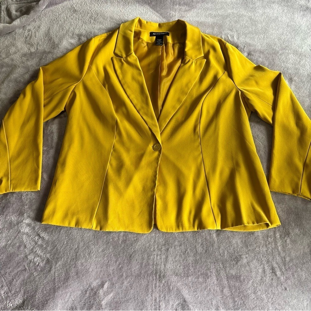 Ashley Stewart Mustard Yellow Single Button Blazer Jacket Plus Size 22 Office